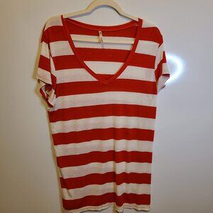SPLASH RED & CREAM STRIPED V NECK TSHIRT - 3X